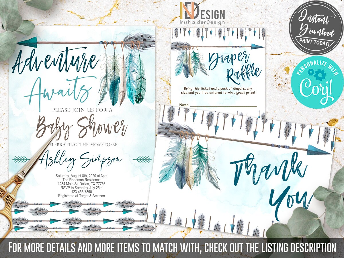 EDITABLE Tribal Baby Shower Invitation Boy Boho Baby Shower - Etsy