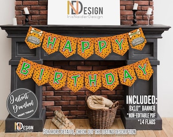 Bannière joyeux anniversaire, bannière joyeux anniversaire de l'âge de pierre, substrat rocheux, imprimable, numérique, non modifiable, téléchargement immédiat