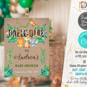 EDITABLE Safari Baby Shower Invitation boy, Jungle baby shower invitation, Elephant invitation, monkey, giraffe, lion, DIGITAL, template WELCOME SIGN