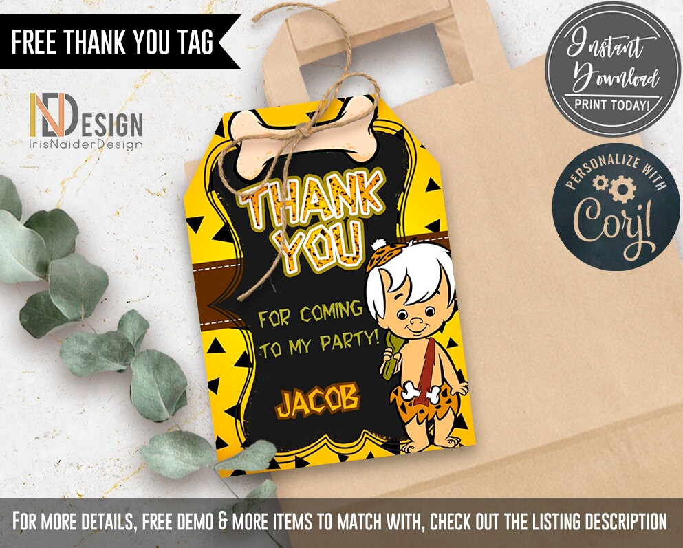 EDITABLE Bam Bam Invitation FREE Tag Bam Bam Birthday - Etsy