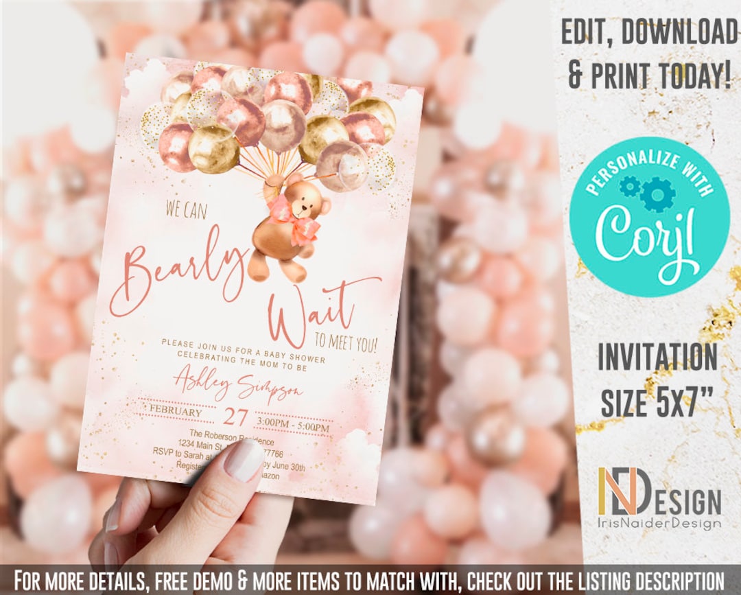 EDITABLE Teddy Bear Baby Shower Invitation Girl Welcome - Etsy