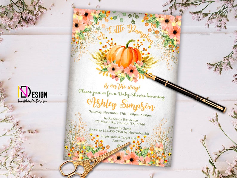 Little pumpkin baby shower invitation fall baby shower invitation neutral Welcome sign printable set pumpkin baby shower invitation