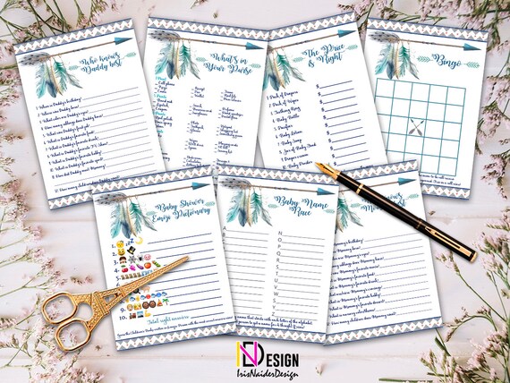 Tribal Baby shower games, Boho baby shower game, Emoji Pictionary, Bingo, Aztec baby shower game set, Arrow, Adventure awaits, Adventure boy Il_570xn