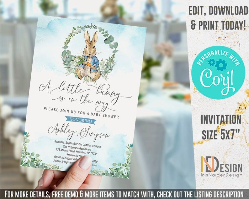 Peter Rabbit Baby Shower Invitation Bunny Invitation Etsy