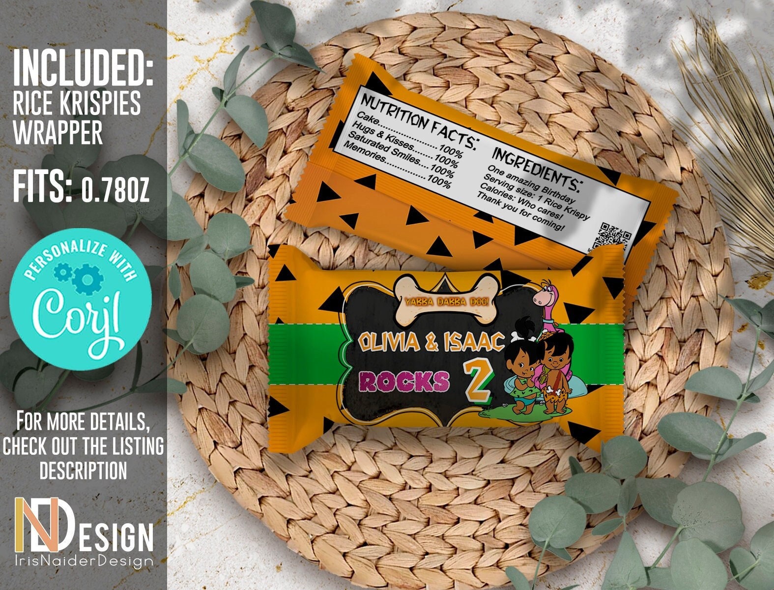 EDITABLE Rice Krispies Wrappers, BamBam, Pebbles, 0.78oz, twins, birthday favors, African, Printable, Digital, INSTANT