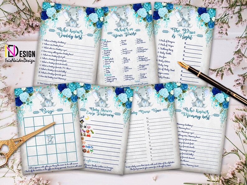 Emoji Pictionary baby shower Elephant baby shower game set Little peanut baby shower games Elephant Baby shower games Bingo shower game