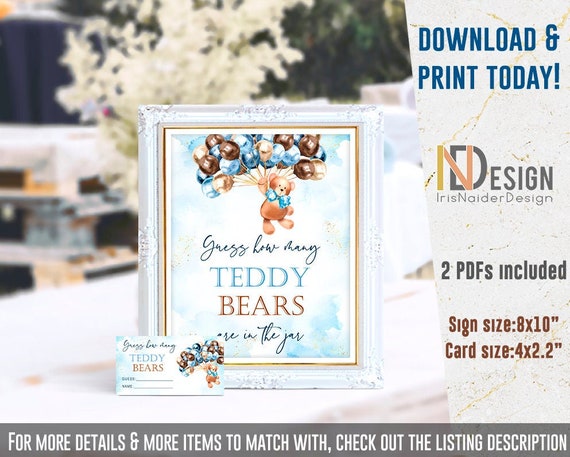Guess how many Teddy bears, Teddy Bear baby shower, game, jar of graham bears count, sign, card, printable, NON-EDITABLE, INSTANT Download Il_570xn