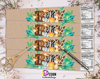 Safari baby shower water bottle label, jungle, animals, baby shower decor, printable, wrapper, wraps, template, NOT EDITABLE, SFR1