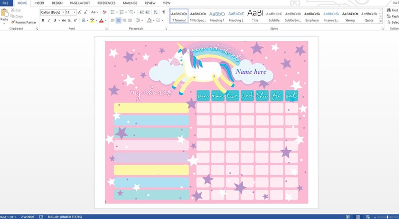 unicorn chore chart unicorn reward chart weekly chart etsy