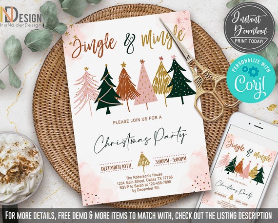 Editable Christmas Party Invitation Boho Christmas Jingle