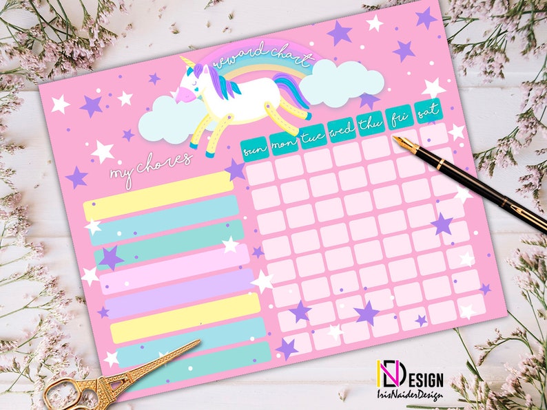 unicorn chore chart unicorn reward chart weekly chart etsy