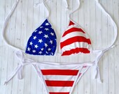 American Flag Stars and Stripes String Bikini