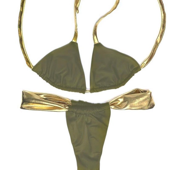 Adjustable Green Bikini With Gold Metallic Straps Olive Two Etsy