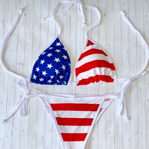 American Flag Stars and Stripes String Bikini