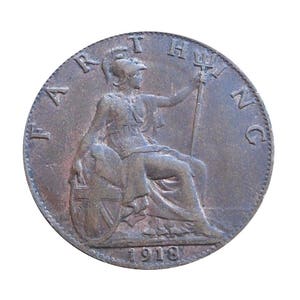 1918 farthing Coin featuring Britannia from the United kingdom, Perfect for Birthdays ,Anniversary and within Jewellery