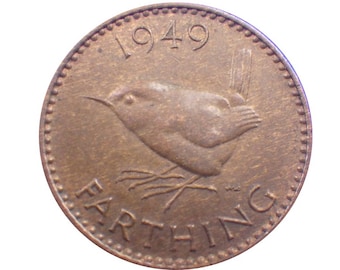 1949 farthing Coin With a Wren from the United kingdom, Perfect for Birthdays ,Anniversary and within Jewellery