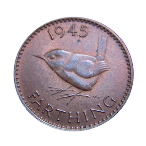 1945 farthing Coin With a Wren from the United kingdom, Perfect for Birthdays ,Anniversary and within Jewellery