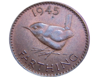 1945 farthing Coin With a Wren from the United kingdom, Perfect for Birthdays ,Anniversary and within Jewellery