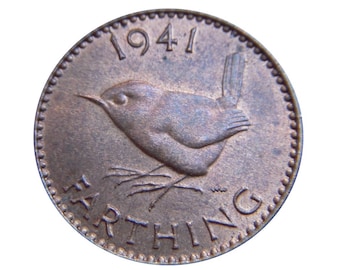 1941 farthing Coin With a Wren from the United kingdom, Perfect for Birthdays ,Anniversary and within Jewellery