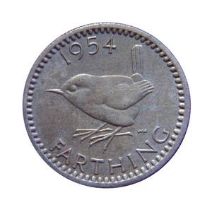 1954 farthing Coin With a Wren from the United kingdom, Perfect for Birthdays ,Anniversary and within Jewellery