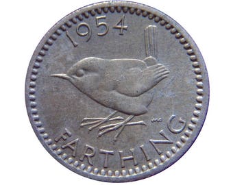 1954 farthing Coin With a Wren from the United kingdom, Perfect for Birthdays ,Anniversary and within Jewellery