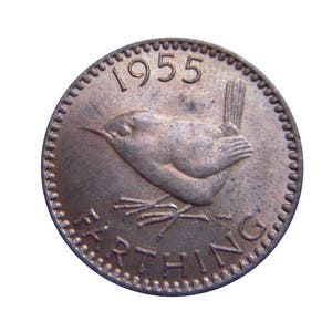 1955 farthing Coin With a Wren from the United kingdom, Perfect for Birthdays ,Anniversary and within Jewellery