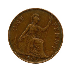 1945 One Penny Coin Great Britain From King George VI , Perfect for Birthdays ,Anniversary or Craft and Jewellery