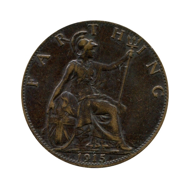 1915 farthing Coin featuring Britannia from the United kingdom, Perfect for Birthdays ,Anniversary and within Jewellery