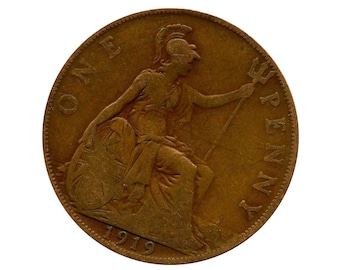 1919 One Penny Coin Great Britain From King George V , Perfect for Birthdays ,Anniversary or Craft and Jewellery