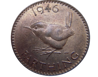 1946 farthing Coin With a Wren from the United kingdom, Perfect for Birthdays ,Anniversary and within Jewellery