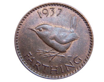 1937 farthing Coin With a Wren from the United kingdom, Perfect for Birthdays ,Anniversary and within Jewellery