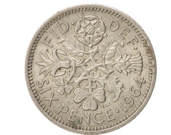 1964 Sixpence Coin Great Britain From Queen Elizabeth II, Perfect for Birthdays , Anniversary or Craft and Jewellery