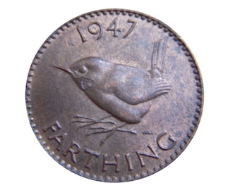 1947 farthing Coin With a Wren from the United kingdom, Perfect for Birthdays ,Anniversary and within Jewellery