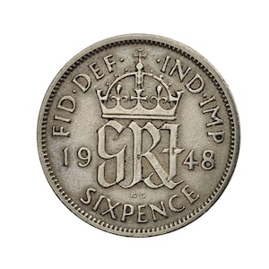 1948 Grande-Bretagne six pence de pièce de monnaie du roi George VI, parfait pour les anniversaires, anniversaire ou l’artisanat et bijoux