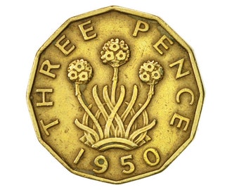真鍮 3 ペンス硬貨 1950 ニッケル真鍮。ギフトやジュエリー、工芸品作りのプロジェクトに最適です。イギリス