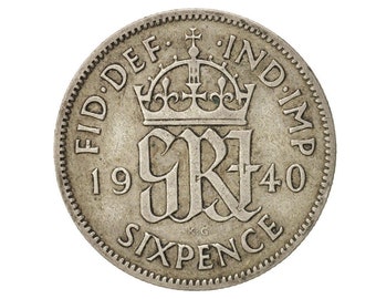 1940 Sixpence Coin Great Britain From King George VI, Perfect for Birthdays , Anniversary or Craft and Jewellery