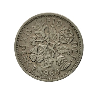 Moneta da sei penny del 1960 della Gran Bretagna, della regina Elisabetta II, perfetta per compleanni, anniversari o per lavori artigianali e gioielli.