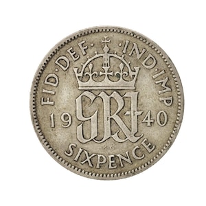 1940 Sixpence Coin Great Britain From King George VI, Perfect for Birthdays , Anniversary or Craft and Jewellery