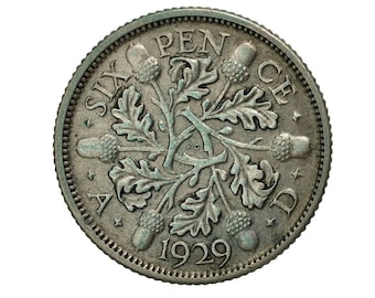 1929 Sixpence Coin Great Britain From King George V, Perfect for Birthdays , Anniversary or Craft and Jewellery