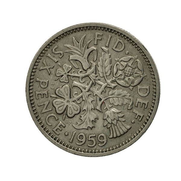 1959 Sixpence Coin Great Britain From Queen Elizabeth II, Perfect for Birthdays , Anniversary or Craft and Jewellery
