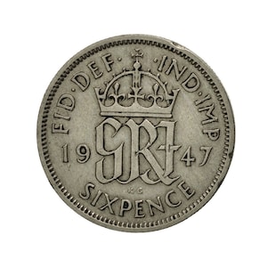 1947 Sixpence Coin Great Britain From King George VI, Perfect for Birthdays , Anniversary or Craft and Jewellery