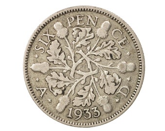 1933 Sixpence Coin Great Britain From King George V, Perfect for Birthdays , Anniversary or Craft and Jewellery