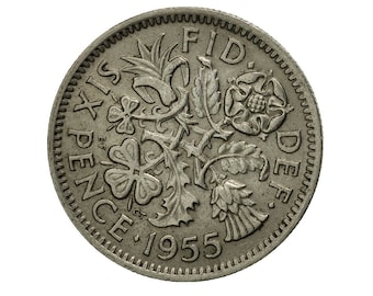 1955 Sixpence Coin Great Britain From Queen Elizabeth II, Perfect for Birthdays , Anniversary or Craft and Jewellery