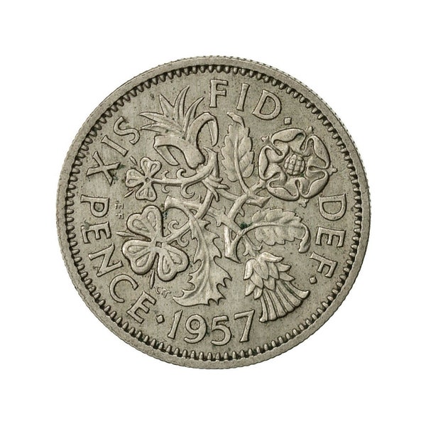 1957 sechs Pence Münze Großbritannien von Queen Elizabeth II, perfekt für Geburtstage, Jubiläum oder Handwerk und Schmuck