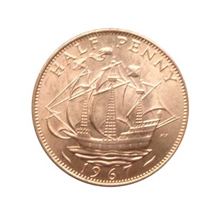 ☆。＜未使用＞イギリスハーフ・ペニーコイン・1967年(コインケース入) 100個セットイギリス 英国 ハーフペニーコイン 1967年 船