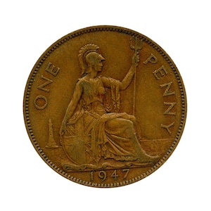 1947 un Penny de pièce de monnaie Grande-Bretagne du roi George VI, parfait pour les anniversaires, anniversaire ou l’artisanat et bijoux