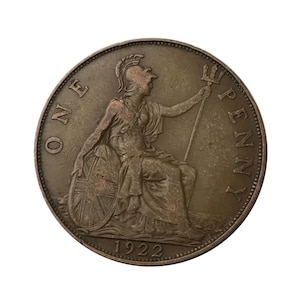 Pièce de un penny Grande-Bretagne du roi George V, 1922, parfaite pour les anniversaires, les créations manuelles et les bijoux