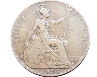 1908 One Penny Coin Great Britain From King Edward VII, Perfect for Birthdays ,Anniversary or Craft and Jewellery