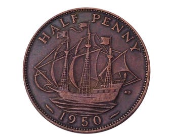 イギリス 1950 年 ハーフ ペニー コイン、ジョージ 6 世、良好な使用