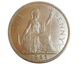1953 One Penny Coin Großbritannien von Queen Elizabeth II, Perfekt für Geburtstage, Jahrestag oder Handwerk und Schmuck